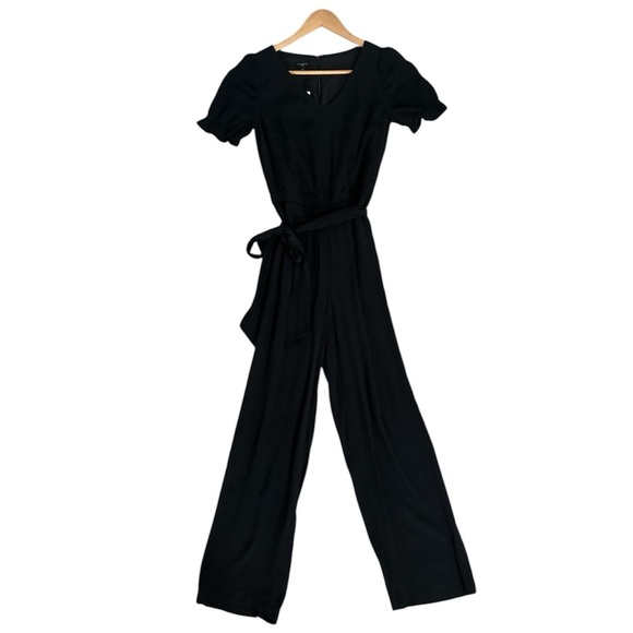NWT! Talbots Black Crepe Jumpsuit, Short Sleeves, Size 2 Petite - Picture 1 of 9